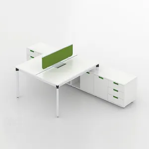 Estación DE TRABAJO modular abierta moderna para 2 personas, escritorio de oficina, mesa de trabajo de madera blanca con patas de metal para oficina