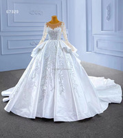 Feishiluo robe de bal de luxe robe de mariée cristal poire ivoire col rond manches longues broderie imprimé fleuri décoration de dentelle de mariée