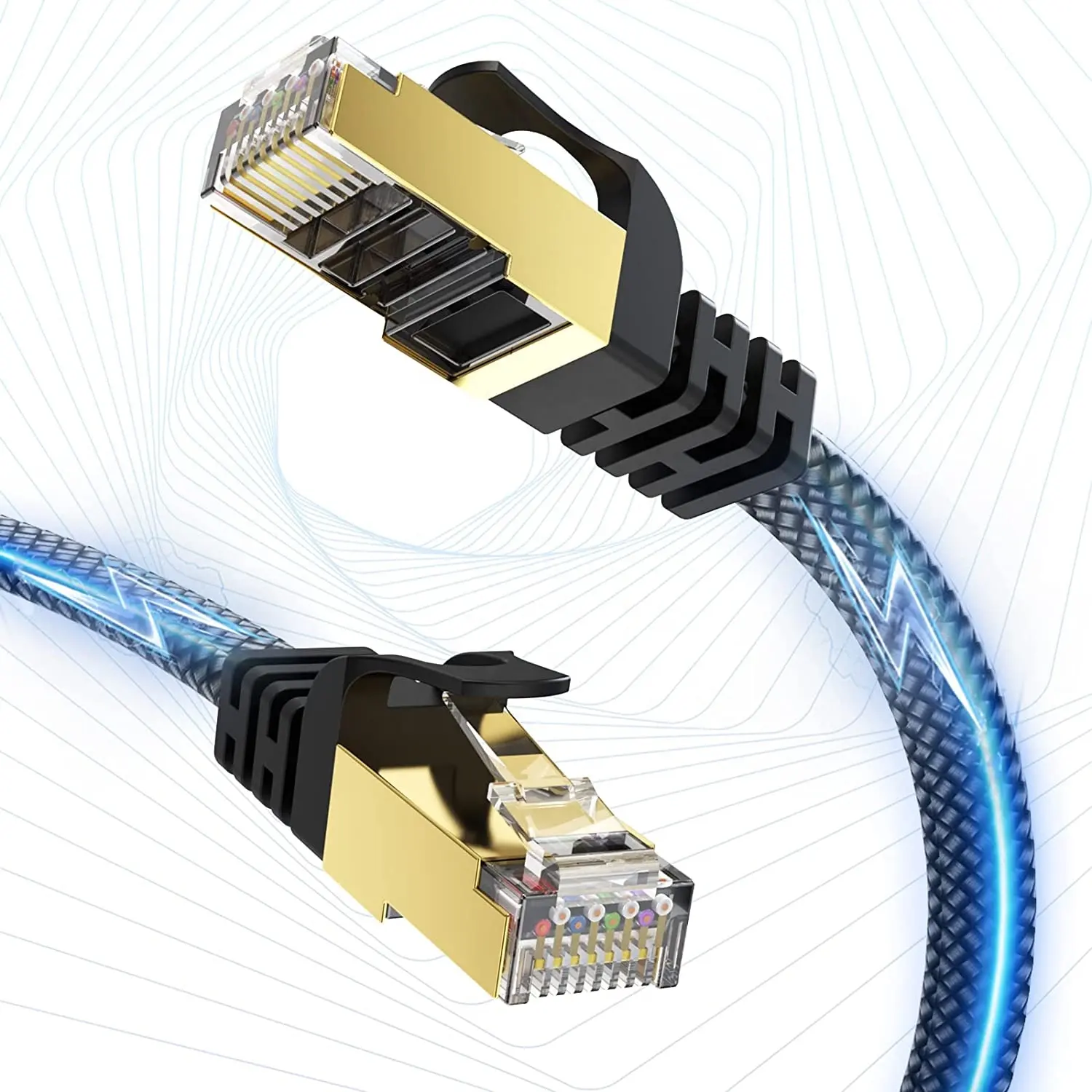 맞춤형 고속 통신 고양이 8 네트워크 케이블 40Gbps 2000MHz SFTP 꼰 플랫 RJ45 Eternet 패치 케이블