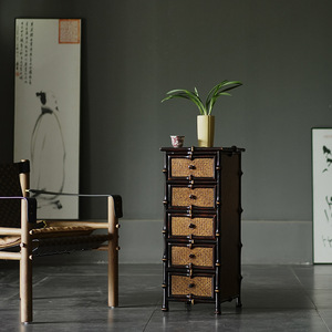 Commode à cinq tiroirs en bambou, meuble de rangement pour salon - Product Image 1