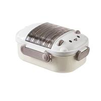 Boîte à lunch pour étudiants en acier inoxydable à compartiments, motif ours de dessin animé mignon, avec couvercle en plastique sans BPA, compatible micro-ondes et chauffable, grande capacité