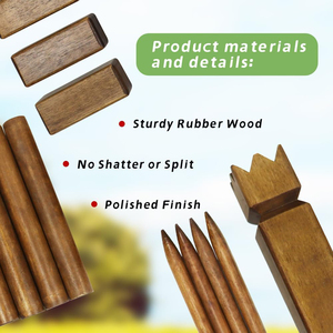 Jeu de Kubb en bois de caoutchouc durable avec sac de transport en toile, jeu de lancer de pelote de jardin pour la famille, adultes et enfants - Product Image 2