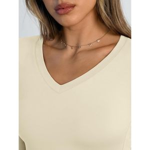 Blusa de punto ajustada con cuello en V y manga larga para mujer, estilo Y2K, para uso diario. - Product Image 5