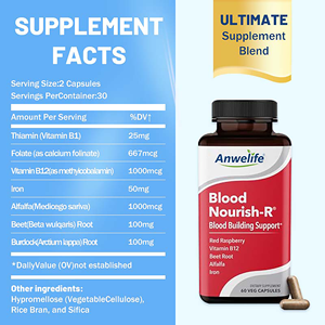 आयरन की कमी पूरक-एनीमिया, थकान रक्त निर्माण-आयरन, एल्फाल्फा, रास्पबेरी और विटामिन बी कैप्सूल - Product Image 2