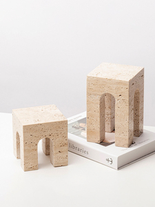 Handcrafted Beige Travertine Marble Decorations Polished Arch Stone Bookend Table <strong>Objects</strong> for Dining Handicrafts Slab Tile - Product Image 2