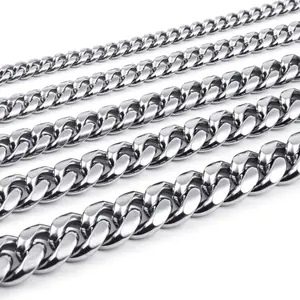 Hip Hop Men Fashion Jewelry Platinum Plated Stainless Steel Necklace Cuban Link Chain