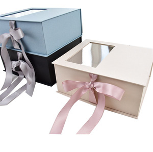 High Quality Luxury Ribbon Cardboard Paper Gift Packaging Transparent Box with pvc Window