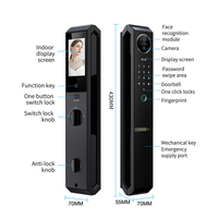 Cerradura Inteligente para Puerta de Aluminio con Reconocimiento Facial y Huella Dactilar, Videoportero, Tarjeta de Memoria, Almacenamiento en la Nube, Aplicación Tuya, Código de Contraseña, Wi-Fi