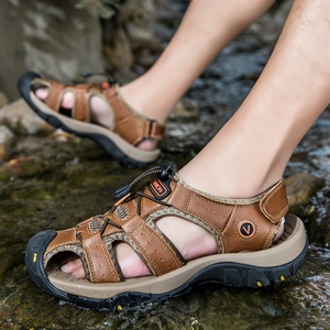 Sandales <span class=keywords><strong>Homme</strong></span> Sports Plein Air Cuir Bout Renforcé Décontractées <span class=keywords><strong>Velcro</strong></span> Semelle Caoutchouc Épaisse Antidérapantes Anti-choc Polyvalentes - Product Image 4
