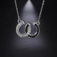 Collier de haute qualité pour hommes et femmes, bijoux animaux, strass noirs et blancs, collier chaîne fer à cheval double U