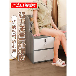 Mesita de noche moderna minimalista de madera con cerradura y cajones de almacenamiento para dormitorio, uso infantil - Product Image 2