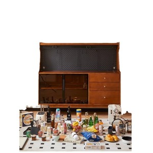Solid Wood <b>Sideboard</b> Wall Cabinet Boxwood Color <b>Kitchen</b> Storage With Glass Doors And Drawers - Product Image 5