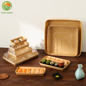 Dùng một lần Takeaway Sushi kraft giấy container cho siêu thị cấp thực phẩm giấy kraft Khay sushi với logo - Product Image 3
