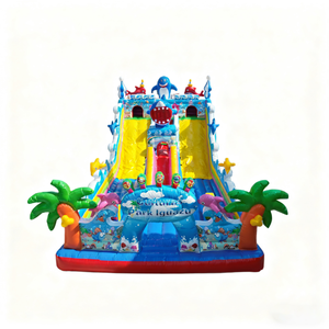 Château gonflable populaire sur le thème des requins avec double toboggan, structure de jeux gonflable commerciale d'extérieur pour fêtes d'enfants et parcs d'attractions - Product Image 2