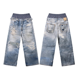 กางเกงยีนส์ทรงตรงหลวมสไตล์เวสต์โคสต์ แบรนด์แฟชั่นแนวสตรีทสุดฮิตประจำฤดูใบไม้ผลิ/ฤดูร้อนใหม่จาก BE Menswear เอวสองชั้น ผ้าเดนิมเนื้อสัมผัสพิเศษ - Product Image 1