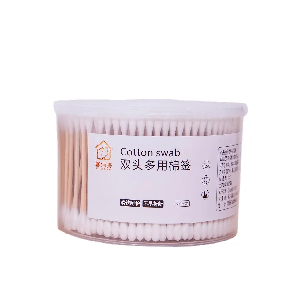 500Pcs phân hủy sinh học EcoFriendly tùy chỉnh dài OEM bông Chồi với bao bì nhựa thấm bông Swabs Terrier du lịch