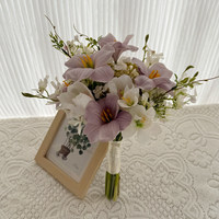 Bunga Lily Buatan Tangan Korea, Realistis, Lembut, Ringan, Warna Putih Ungu untuk Fotografi Pernikahan, Ukuran Kecil, Gaya INS untuk Pengantin