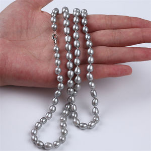 7-8mm semplice elegante collana di <span class=keywords><strong>perle</strong></span> di riso acqua dolce vera perla grigio naturale - Product Image 4