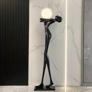 Lampada <span class=keywords><strong>da</strong></span> Terra in Resina con Scultura Umanoide che Regge una Sfera, 172 cm, <span class=keywords><strong>Design</strong></span> per Hotel, Sale Espositive, Ville, Illuminazione Decorativa - Product Image 1