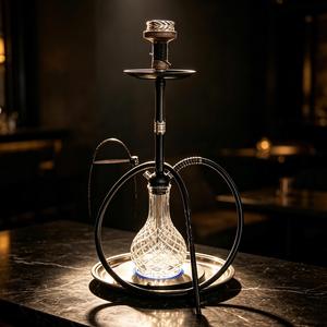 Electric <b>Hookah</b> Glass Base Black Metal Stem Heat Control Water <b>Pipe</b> with Hose for Lounge Bar Home Use - Product Image 2