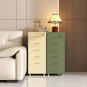 Meuble de rangement moderne Homniture <span class=keywords><strong>Helmer</strong></span> à 5 tiroirs en acier sur roulettes, armoire verticale mince en métal pour bureau, chambre et salon - Product Image 1