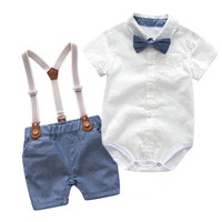 Angleterre Style Infantile Salopette Noeud Papillon Gentleman Costume D'été Toddler Formelle Chemise Barboteuses Court Enfants Garçon Vêtements Ensembles De Chine