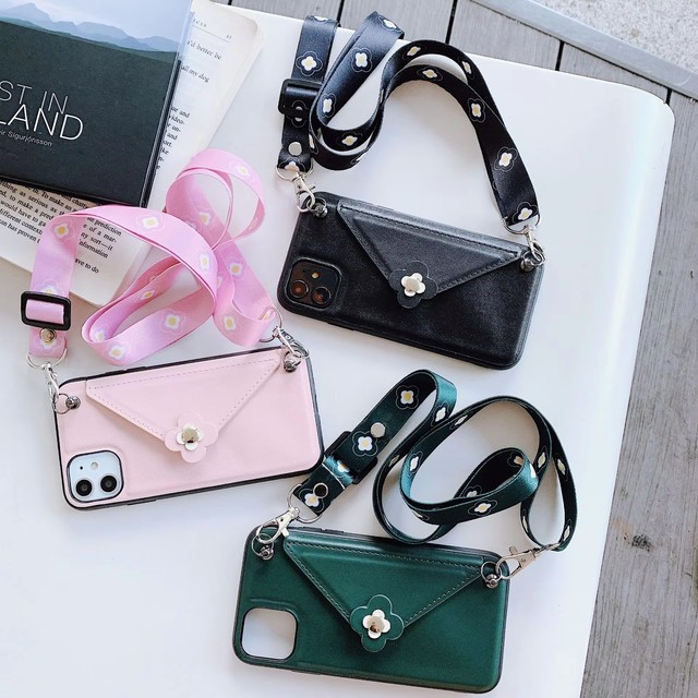 Girls Cute Crossbody Necklace Phone Case with Strap for iPhone 11 | Hands-Free Back Cover