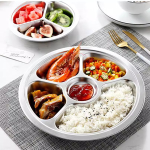 304 Stainless Steel Divided Plate Round Food Grade Material Microwave Safe Hotel Cafeteria Use - Product Image 3