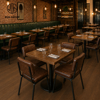 Ensemble de meubles de restaurant vintage de luxe Ron Group, table carrée en bois massif, banquette en cuir, chaise en métal rembourrée pour usage commercial