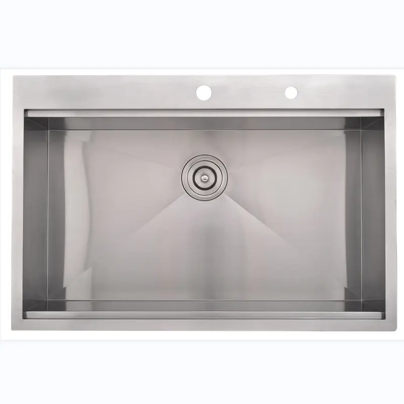 Hot 33 x 22 inch Workstation Drop-in Top mount Kitchen Sink 16 Gauge Stainless Steel Single Bowl Double Hole Farmhouse Sink