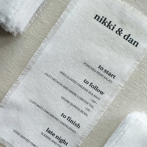 Menu en lin imprimé sur mesure pour hôtel, bar, lin français naturel et biologique, bord festonné, invitations de mariage en lin et coton 100% - Product Image 4