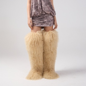 Sepatu bot bulu Mongolia wanita, bot penghangat bulu berbulu desain modis populer kualitas tinggi untuk wanita 72cm - Product Image 1