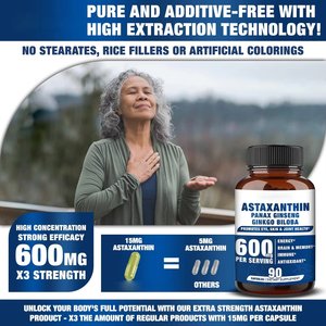 WELLBODY Cápsula de Astaxantina Orgánica Alta Suministrada por La Fábrica de Etiqueta Privada Suplemento de Energía Cerebral con Panax Ginseng para Adultos - Product Image 3