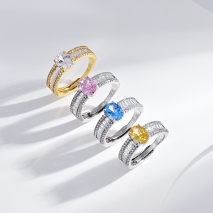 Anillo de plata de ley 925 con circonita redonda de corte brillante, chapado en oro de 18k, multicolor, para uso diario, anillos de moda para mujer. - Product Image 4