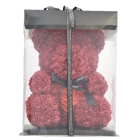 Hflora Ours en peluche de 25 cm avec roses artificielles – Coffret cadeau pour anniversaire, fête des Mères, Saint-Valentin – Décoration événementielle longue durée
