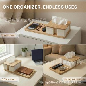 Bamboo Wood Tissue Box Multifunctional <b>Storage</b> <b>Tray</b> Rectangle 4-7 Compartments Standing Type Office Organizer Desktop Living - Product Image 5