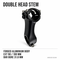 Stem Sepeda Double Head S-AL-012 Forged Black Anodized, Dua Baut, Model Slotted Riser Clamp