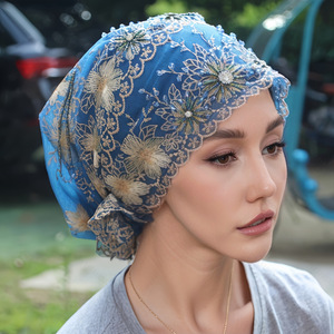 Moda <span class=keywords><strong>mujer</strong></span> sombrero musulmán Hijab turbante gorras algodón sólido flor pañuelo sombreros suave elástico Islam árabe cabeza abrigo capó - Product Image 3