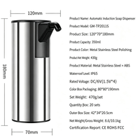 Dispensador de Jabón Líquido Automático Sin Contacto de Acero Inoxidable de 350 ml con Certificación CE FCC, Sensor Infrarrojo, 4 Niveles Ajustables, Venta al Por Mayor