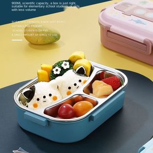 Atacado 3 apertos food grade segurança em aço inoxidável 304 cartoon tema fácil limpeza sopa tigela crianças bento lancheira para crianças - Product Image 5
