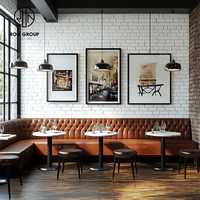 Meubles de restaurant et de café commerciaux Ron Group, table avec base en bois et métal, ensemble de chaises personnalisées, banquette en cuir capitonnée