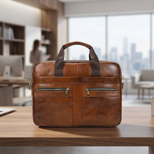 Sac messager pour ordinateur portable en cuir véritable, sac bandoulière pour le bureau, les voyages, durable, avec fermeture à poignée, écologique, marron, style simple, B S - Product Image 1