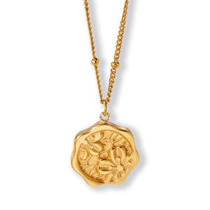 Femmes Gravé Personnalisé Sceau de Cire Fleur Timbre Pendentif Charm Collier Ras du Cou Acier Inoxydable Pièce Ronde Disque <span class=keywords><strong>Médaille</strong></span> Pendentifs - Product Image 5