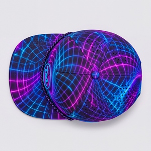 Casquette de golf Cyber Neon Grid Rose Bleu Imperméable avec Patch PVC et Cordon, Snapback 5 Panneaux Perforée Respirante Streetwear Homme Femme - Product Image 6