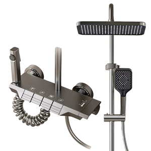 Robinet de douche mural thermostatique <span class=keywords><strong>à</strong></span> poignée unique en aluminium avec pomme de douche pluie pour appartement et <span class=keywords><strong>hôtel</strong></span> - Product Image 1