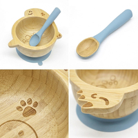 Ensemble de bols à ventouse et cuillères d'alimentation en bambou en forme d'animal avec base en silicone pour la diversification alimentaire des bébés et l'alimentation des tout-petits, logo personnalisé