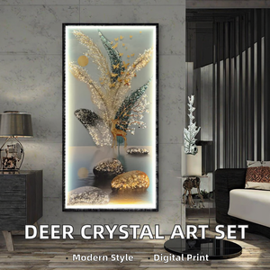 Set di Tre Dipinti in Cristallo e Porcellana con Motivo di <span class=keywords><strong>Cervo</strong></span>, Arte Moderna di Lusso per Soggiorno, Decorazione Casa, Supporto in Tela, Vendita all'Ingrosso - Product Image 2