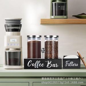 Estante de Almacenamiento de Madera para Cafetería, con 2 Portavasos y Tapa Metálica para Guardar Granos de Café - Product Image 3