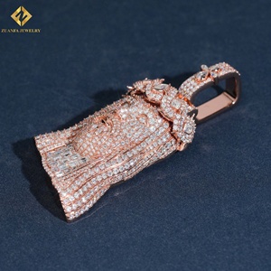 Crown Jesus Head Hip Hop <b>Charm</b> Rose Gold Plated S925 <b>Silver</b> Moissanite Jesus Piece Pendant Pave Round & Baguette Jewelry - Product Image 3