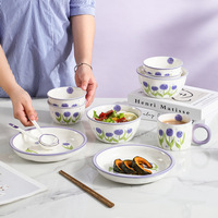 Service de table en céramique 18 pièces style minimaliste, ensemble de vaisselle en céramique Tulip, comprend des bols et des tasses, coffret cadeau de luxe, idéal pour un déménagement